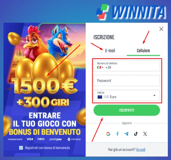 Passaggi per registrarsi
